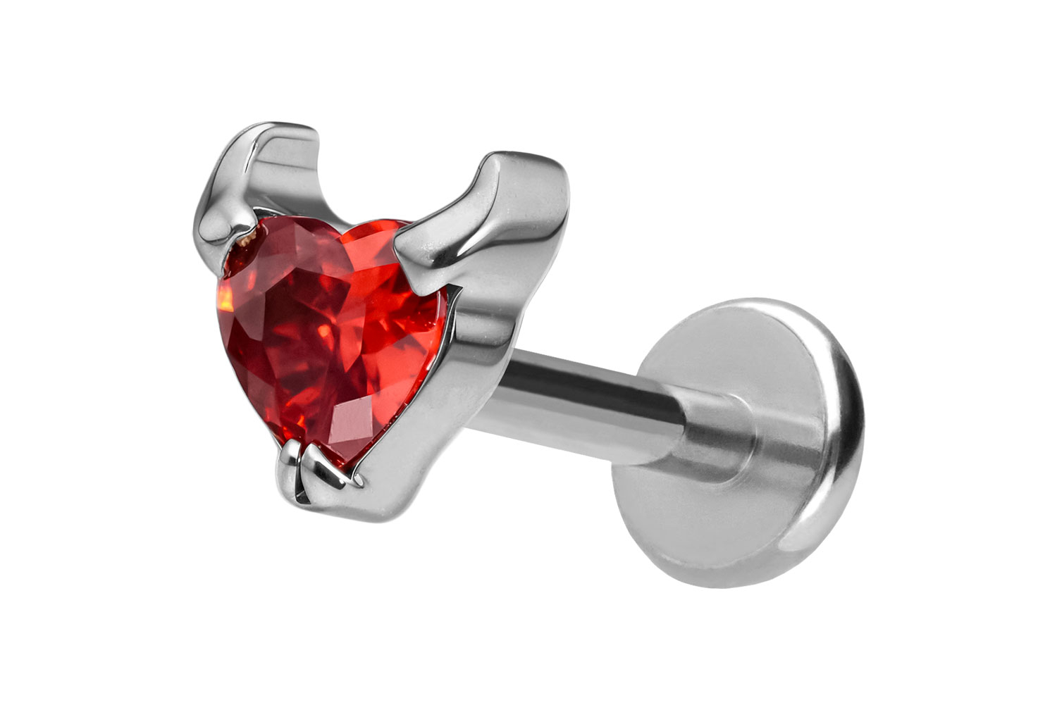 Titan Labret Piercing mit Push Fit TEUFELSHERZ